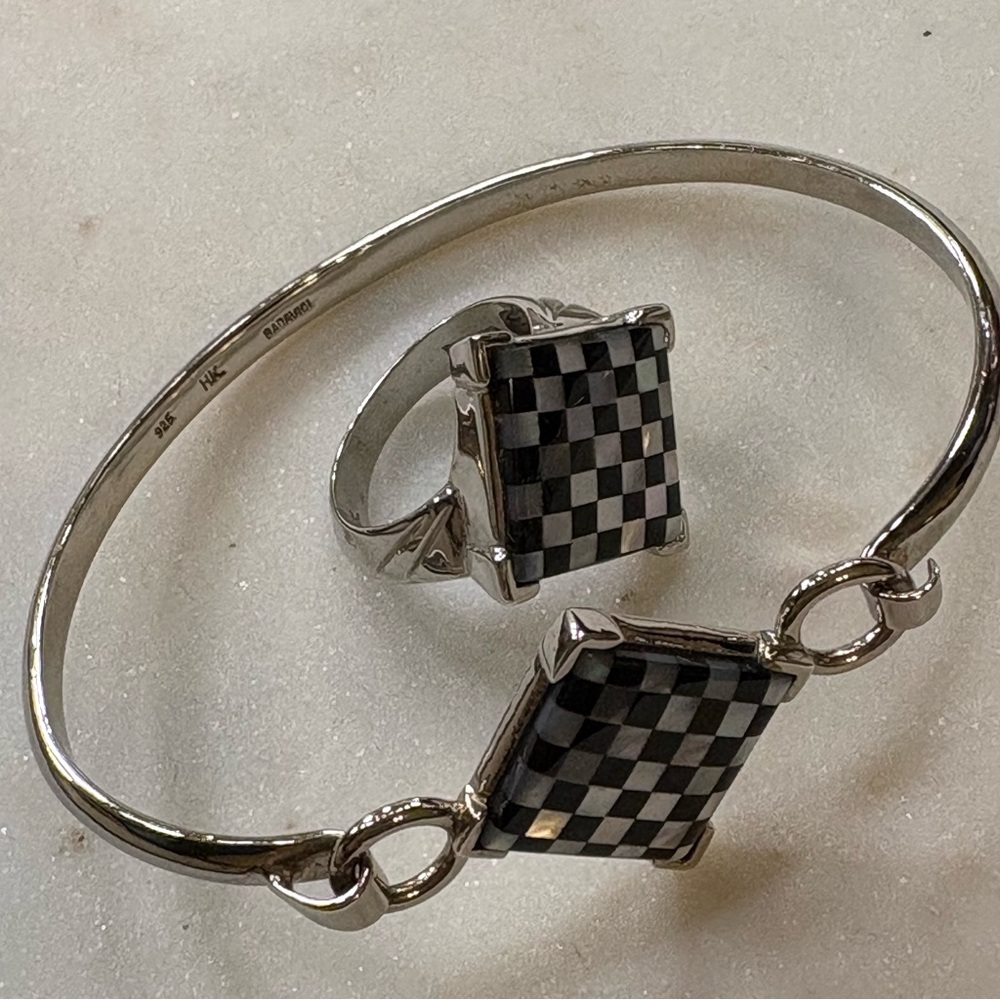Elegant Black Onyx & Mother of Pearl Checkered Jewelry Set